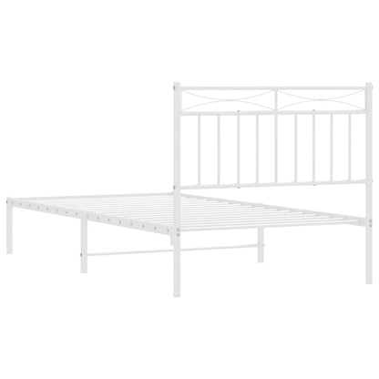 Metal Bed Frame without Mattress with Headboard White 100x190cm