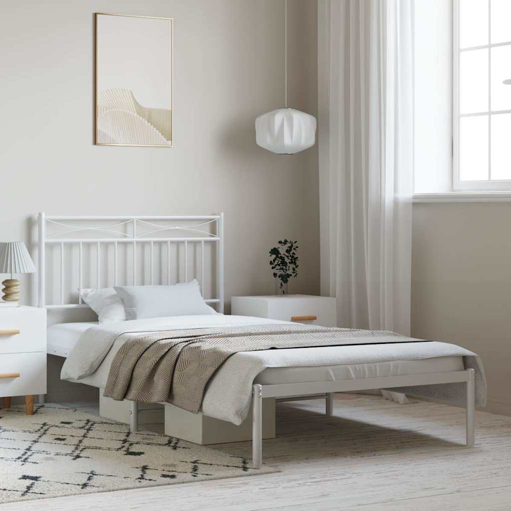 Metal Bed Frame without Mattress with Headboard White 100x190cm