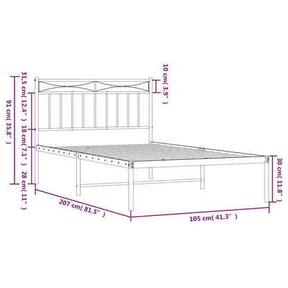 Metal Bed Frame without Mattress with Headboard White 100x200cm