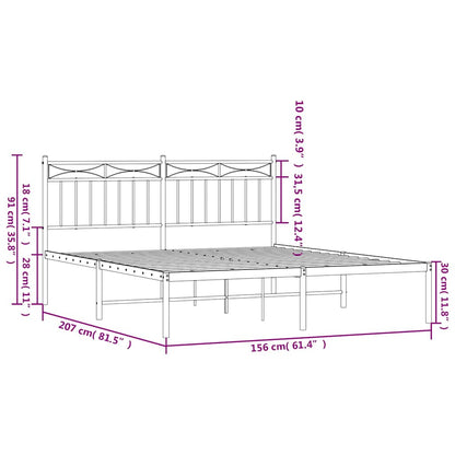 Metal Bed Frame without Mattress with Headboard White 150x200cm