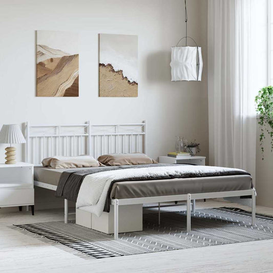 Metal Bed Frame without Mattress with Headboard White 150x200cm