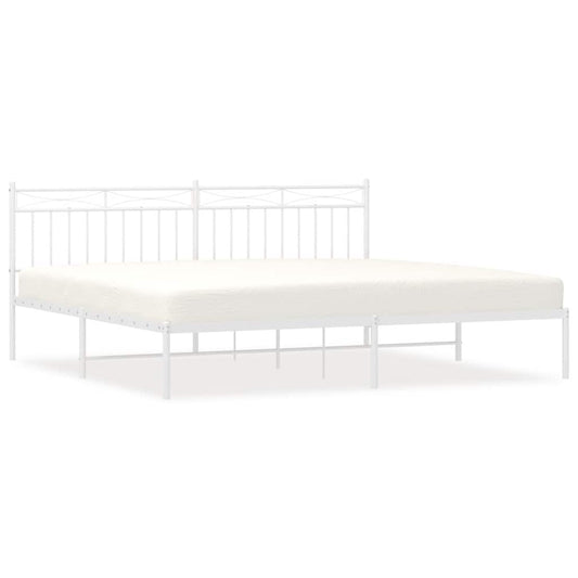 Metal Bed Frame without Mattress with Headboard White 193x203cm
