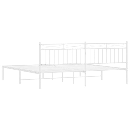 Metal Bed Frame without Mattress with Headboard White 193x203cm