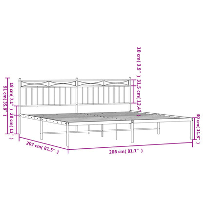 Metal Bed Frame without Mattress with Headboard White 200x200cm