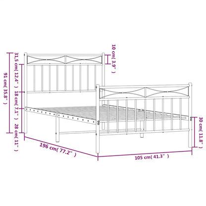 Metal Bed Frame without Mattress with Footboard White 100x190cm