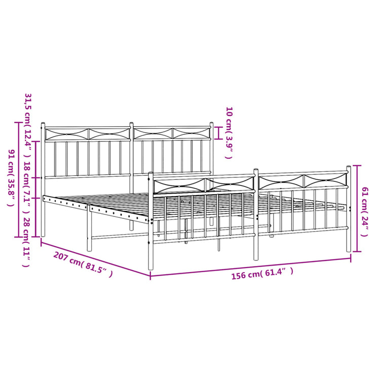 Metal Bed Frame with Headboard and Footboard White 150x200 cm King Size