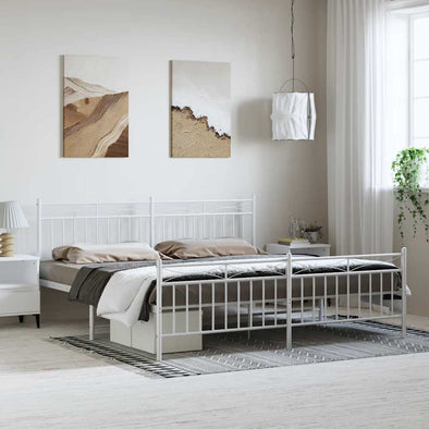 Metal Bed Frame without Mattress with Footboard White 183x213cm