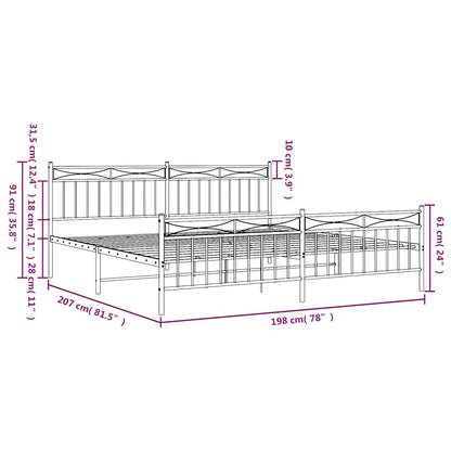 Metal Bed Frame without Mattress with Footboard White 193x203cm