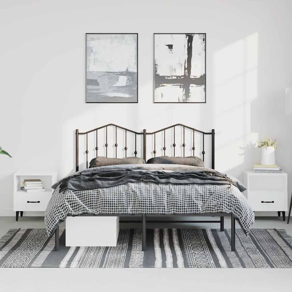 Metal Bed Frame without Mattress with Headboard Black 150x200cm