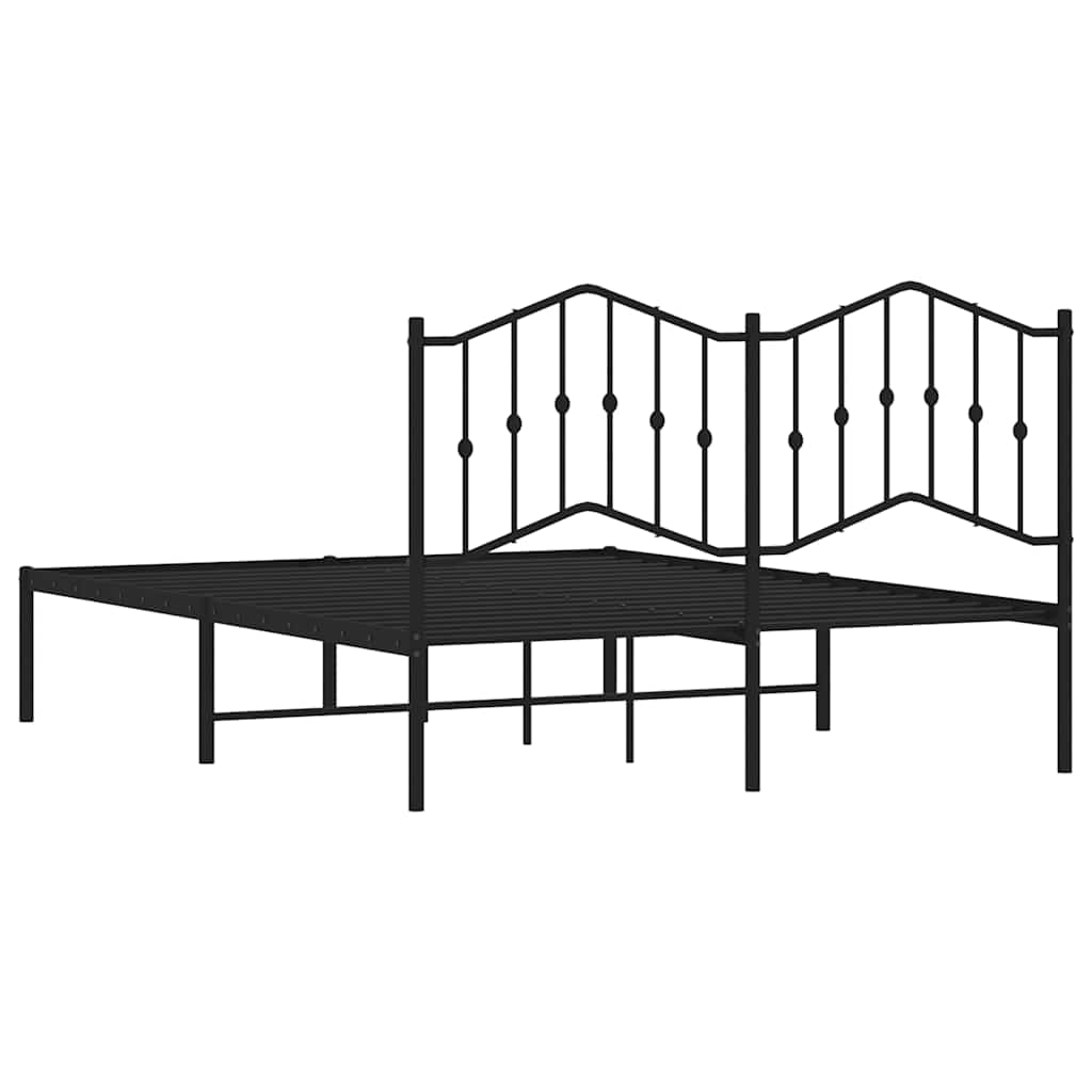 Metal Bed Frame without Mattress with Headboard Black 150x200cm