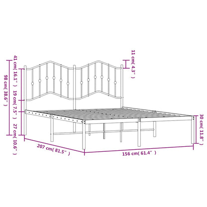 Metal Bed Frame without Mattress with Headboard Black 150x200cm