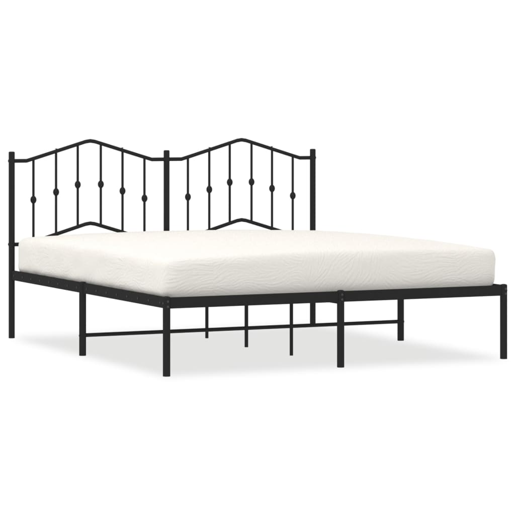 Metal Bed Frame without Mattress with Headboard Black 180x200cm