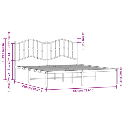 Metal Bed Frame without Mattress with Headboard Black 183x213cm