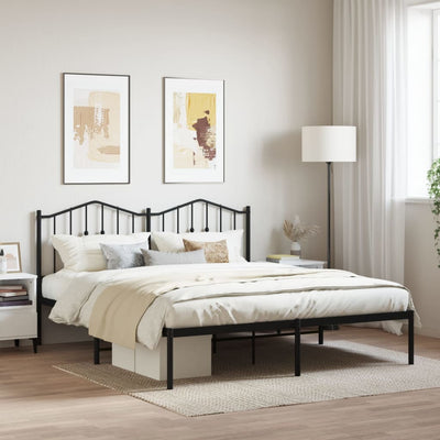 Metal Bed Frame without Mattress with Headboard Black 183x213cm