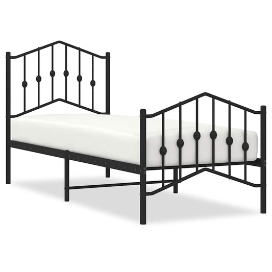 Metal Bed Frame without Mattress with Footboard Black 75x190cm