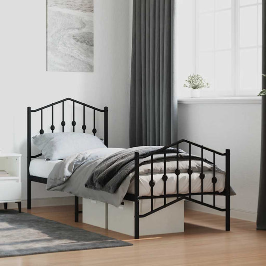 Metal Bed Frame without Mattress with Footboard Black 75x190cm