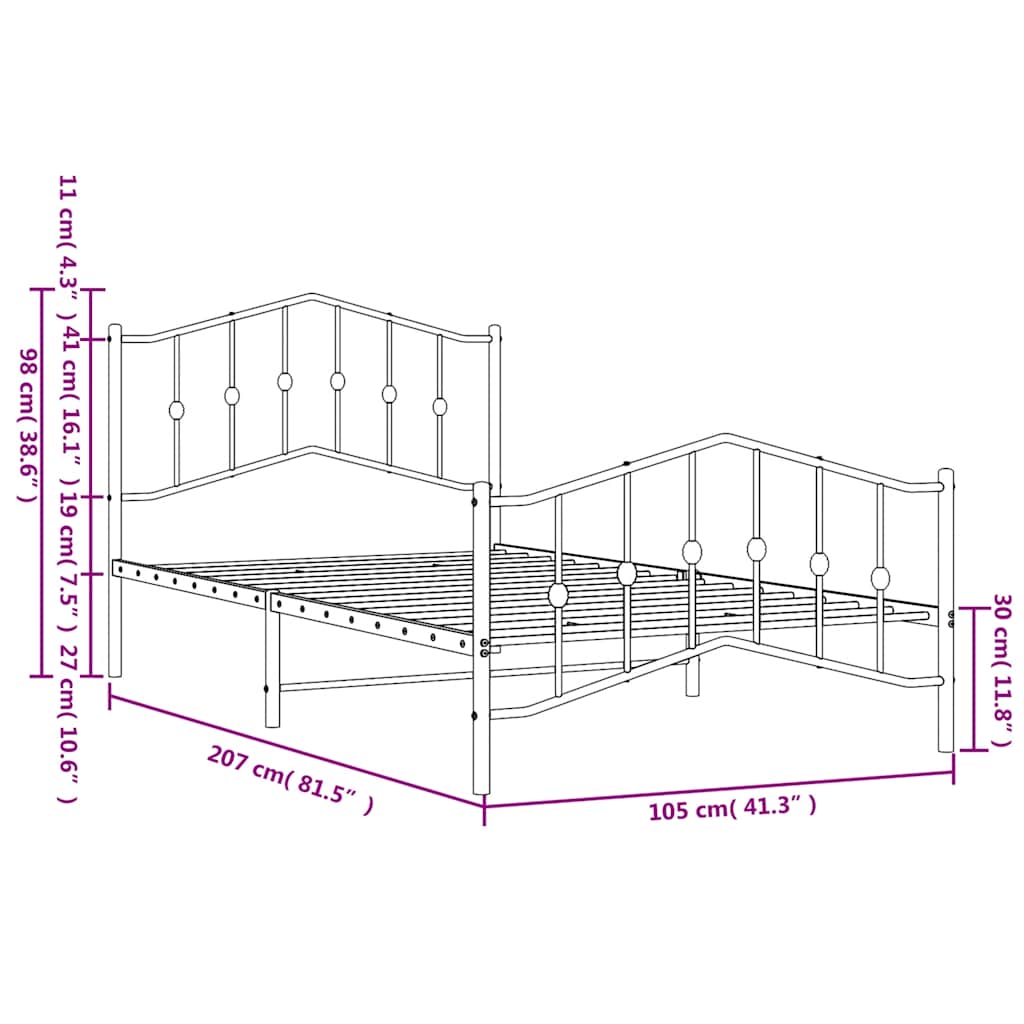 Metal Bed Frame without Mattress with Footboard Black 100x200cm