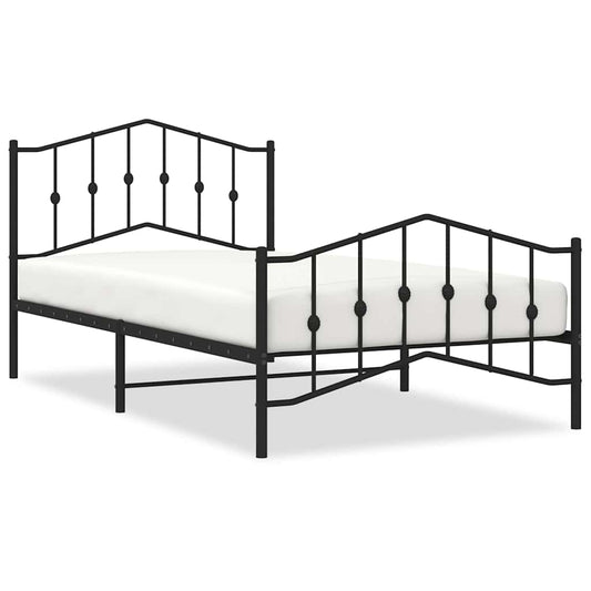 Metal Bed Frame without Mattress with Footboard Black 107x203cm