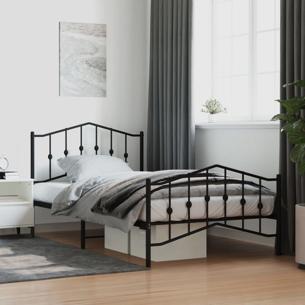 Bed Frame | Black | Powder-Coated Steel | 107x203 cm | Bed Frame
