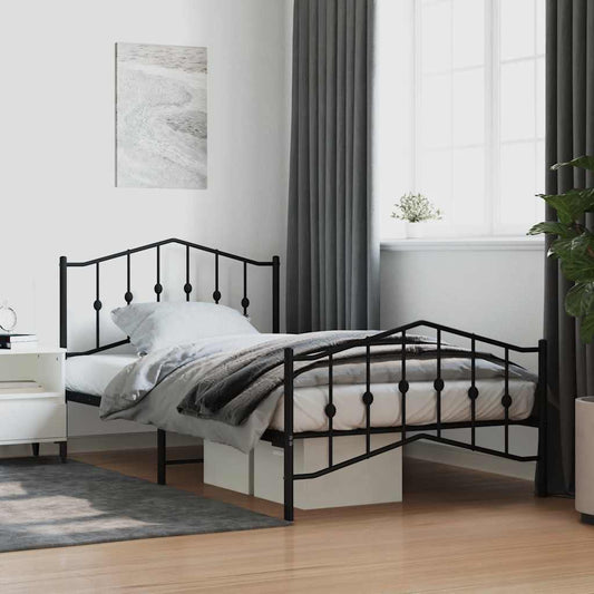 Metal Bed Frame without Mattress with Footboard Black 107x203cm