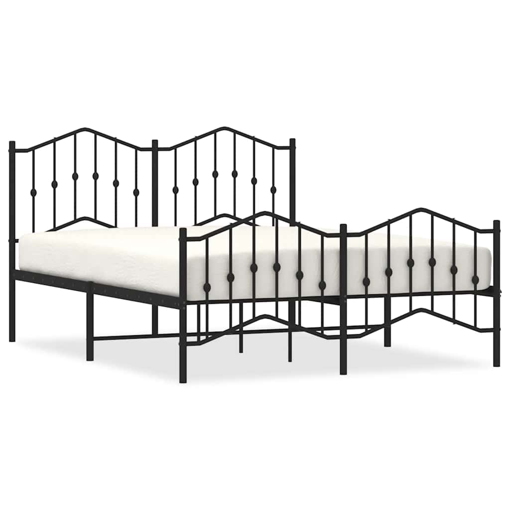 Metal Bed Frame without Mattress with Footboard Black 150x200cm