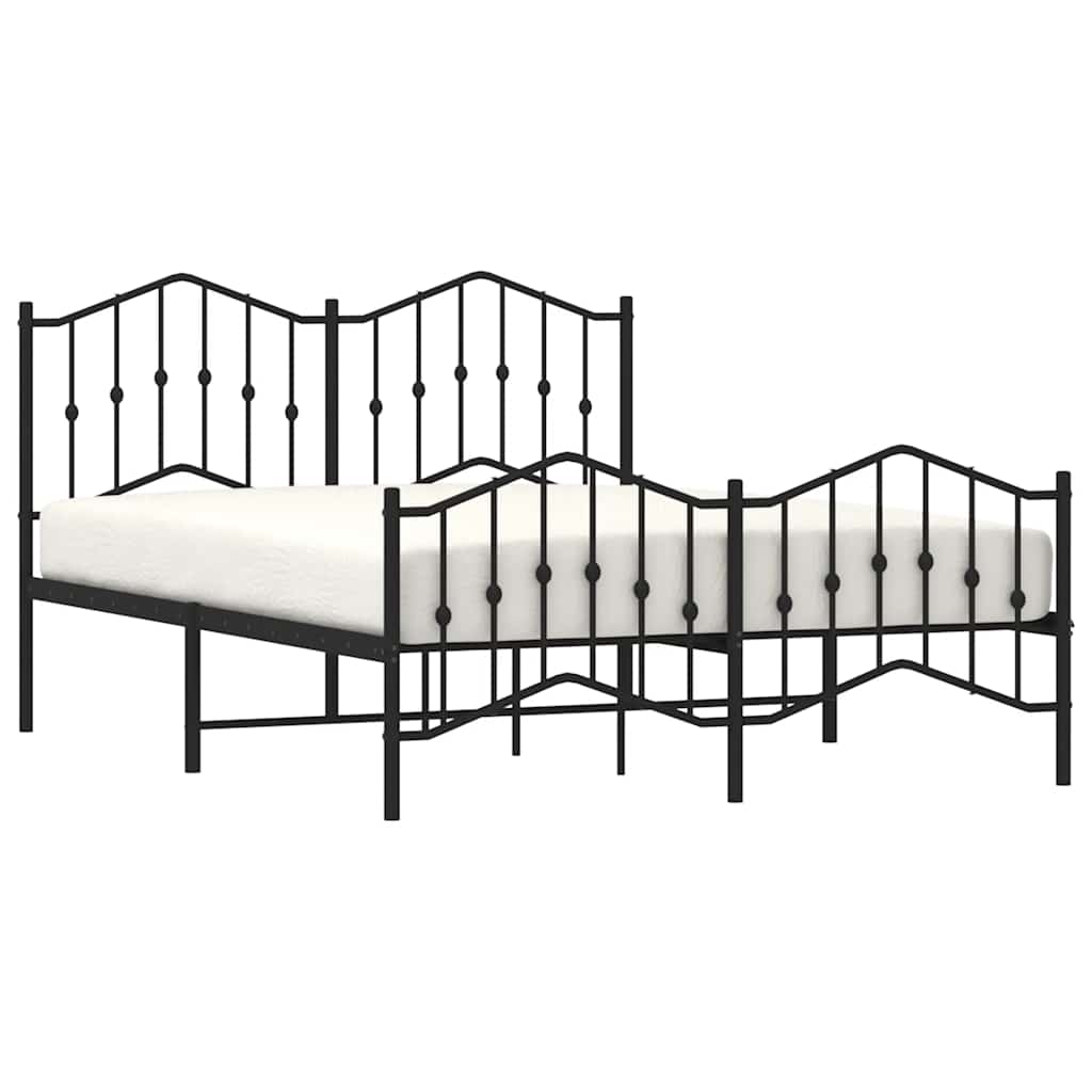 Metal Bed Frame without Mattress with Footboard Black 150x200cm