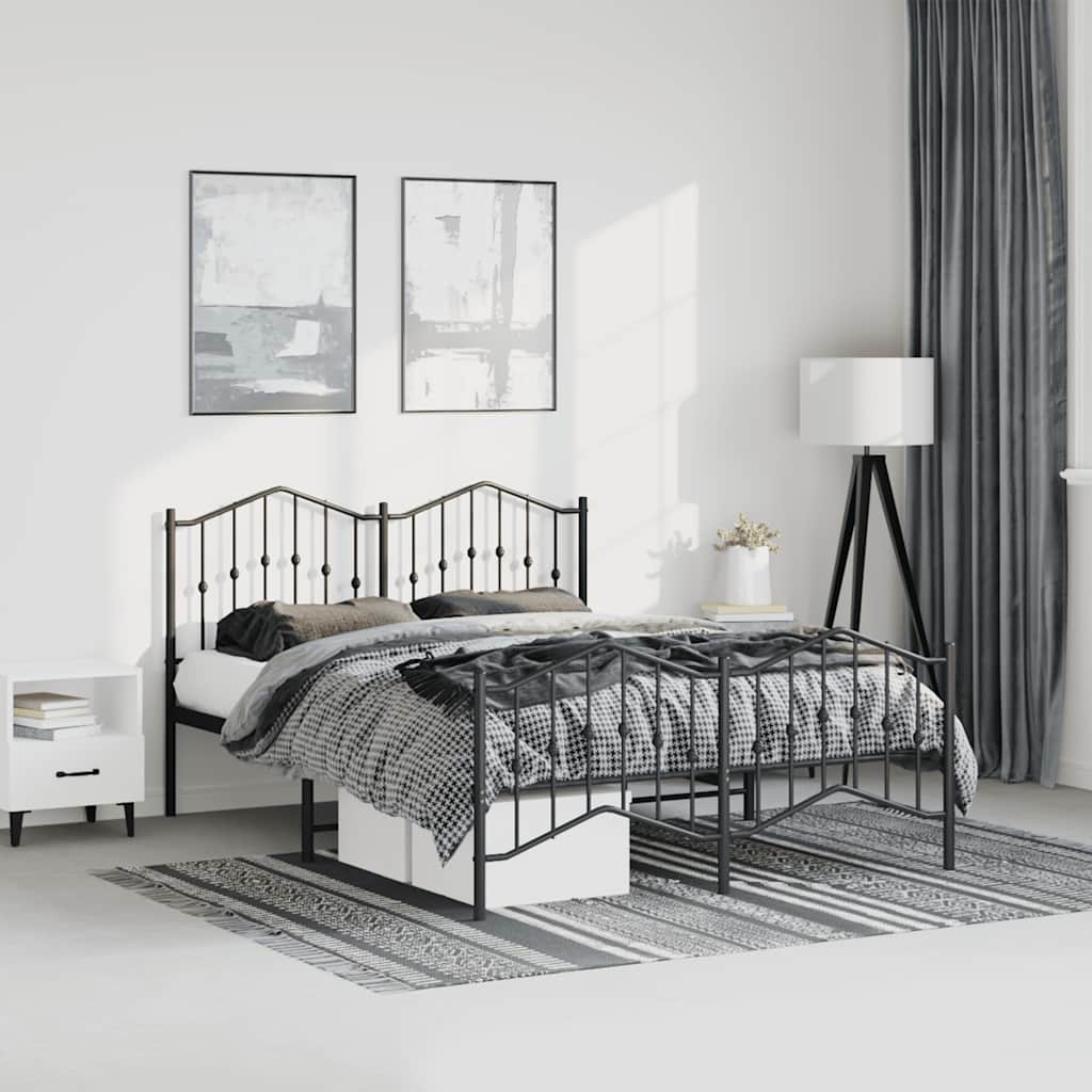 Metal Bed Frame without Mattress with Footboard Black 150x200cm