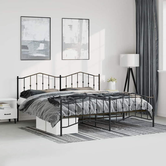 Metal Bed Frame without Mattress with Footboard Black 193x203cm