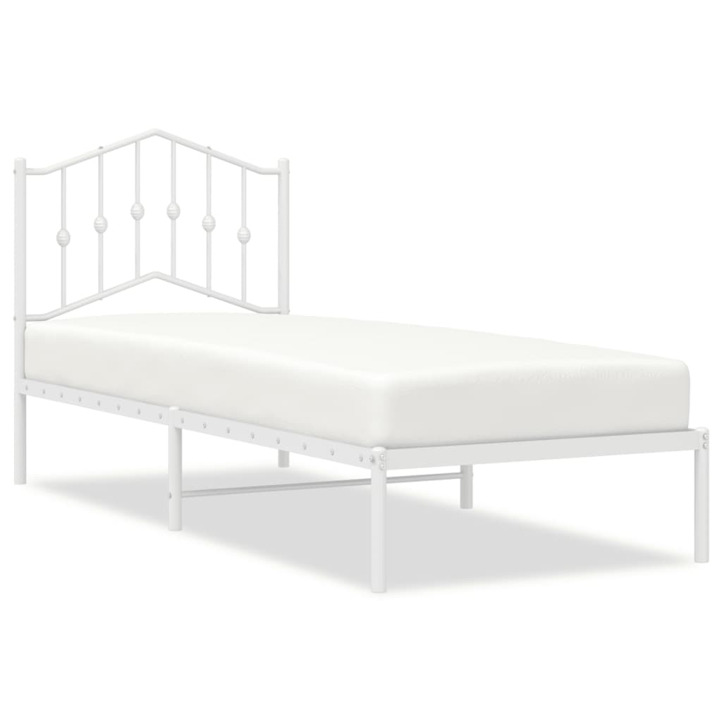 Metal Bed Frame without Mattress with Headboard White 75x190cm