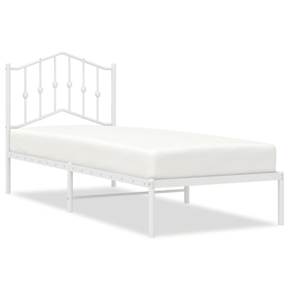 Metal Bed Frame without Mattress with Headboard White 75x190cm