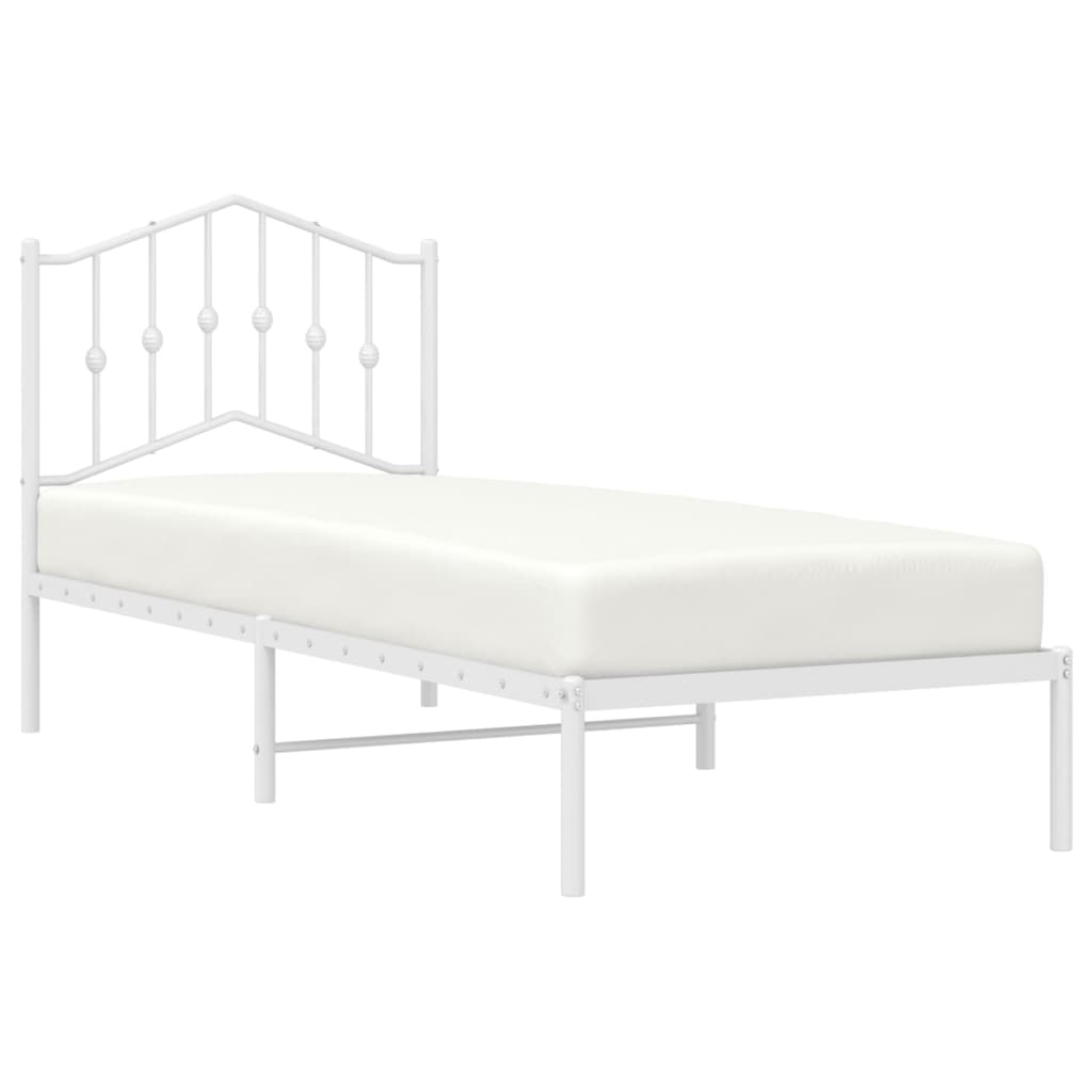 Metal Bed Frame without Mattress with Headboard White 75x190cm