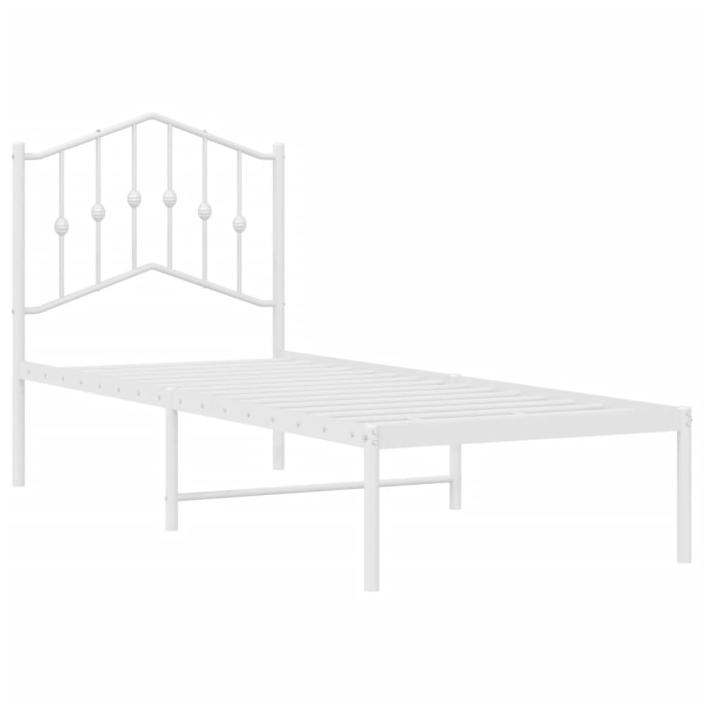 Metal Bed Frame without Mattress with Headboard White 75x190cm