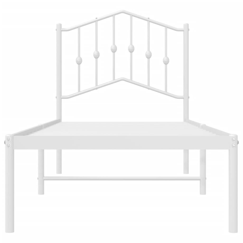 Metal Bed Frame without Mattress with Headboard White 75x190cm