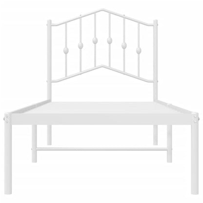 Metal Bed Frame without Mattress with Headboard White 75x190cm