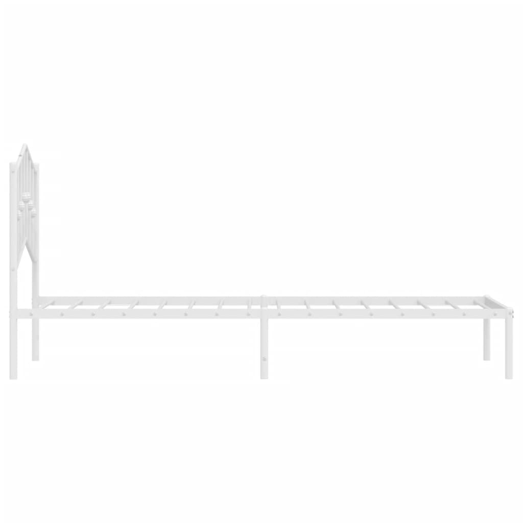 Metal Bed Frame without Mattress with Headboard White 75x190cm