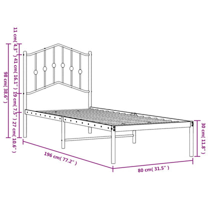 Metal Bed Frame without Mattress with Headboard White 75x190cm