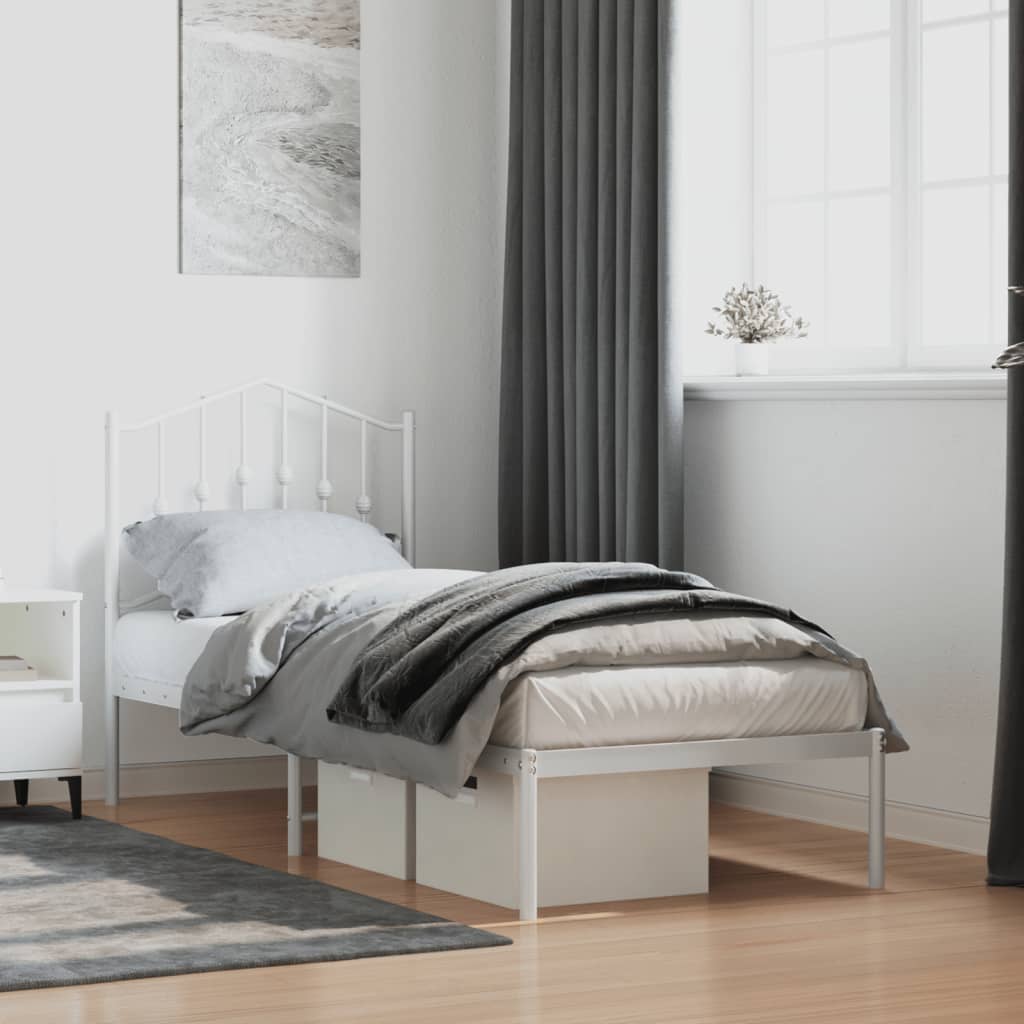 Metal Bed Frame without Mattress with Headboard White 75x190cm