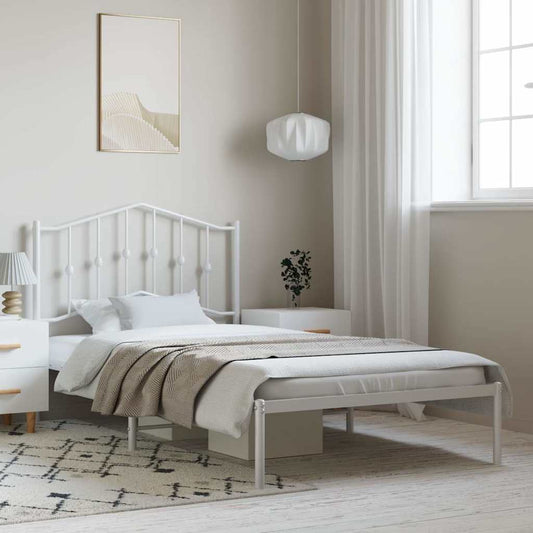 Metal Bed Frame without Mattress with Headboard White 100x200cm