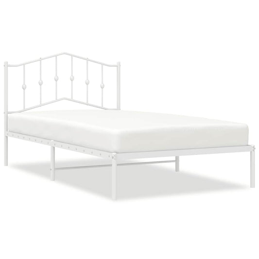 Metal Bed Frame without Mattress with Headboard White 107x203cm