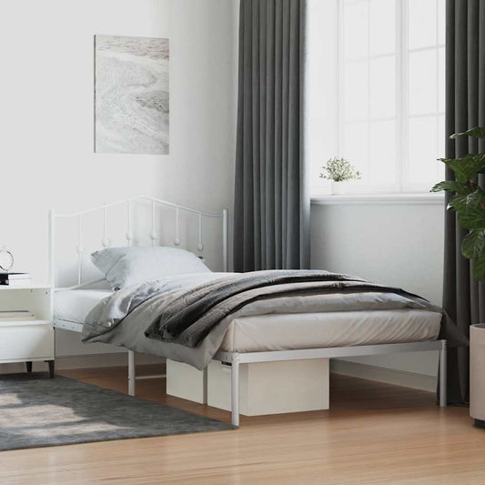 Metal Bed Frame without Mattress with Headboard White 107x203cm