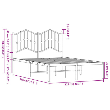 Metal Bed Frame without Mattress with Headboard White 120x190cm