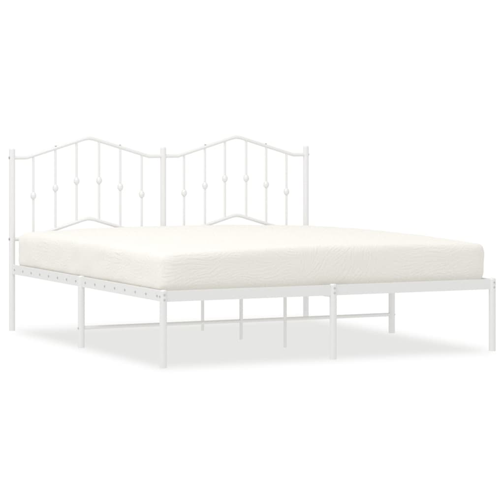 Metal Bed Frame without Mattress with Headboard White 180x200cm