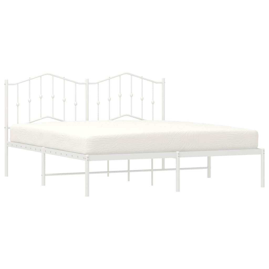 Metal Bed Frame without Mattress with Headboard White 180x200cm
