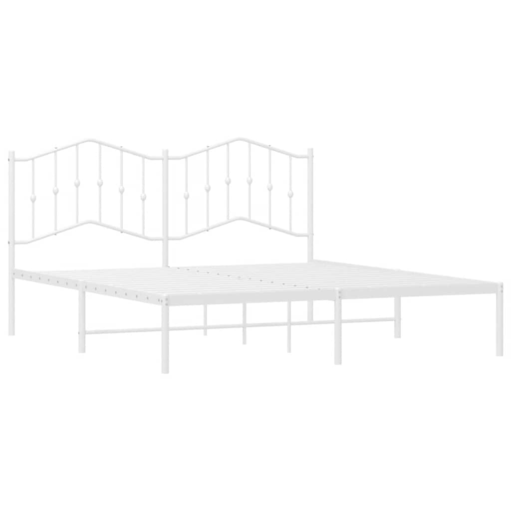 Metal Bed Frame without Mattress with Headboard White 180x200cm