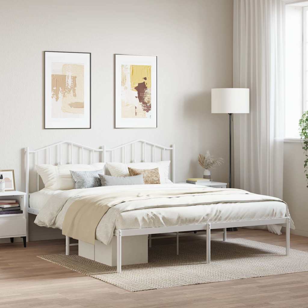 Metal Bed Frame without Mattress with Headboard White 180x200cm