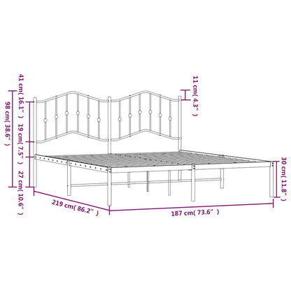 Metal Bed Frame without Mattress with Headboard White 183x213cm