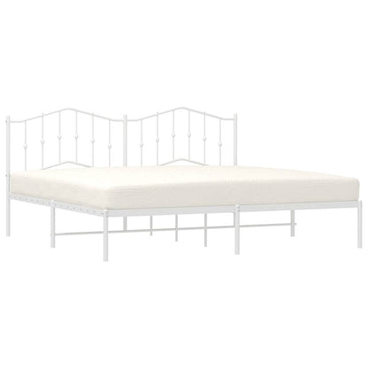 Metal Bed Frame without Mattress with Headboard White 193x203cm
