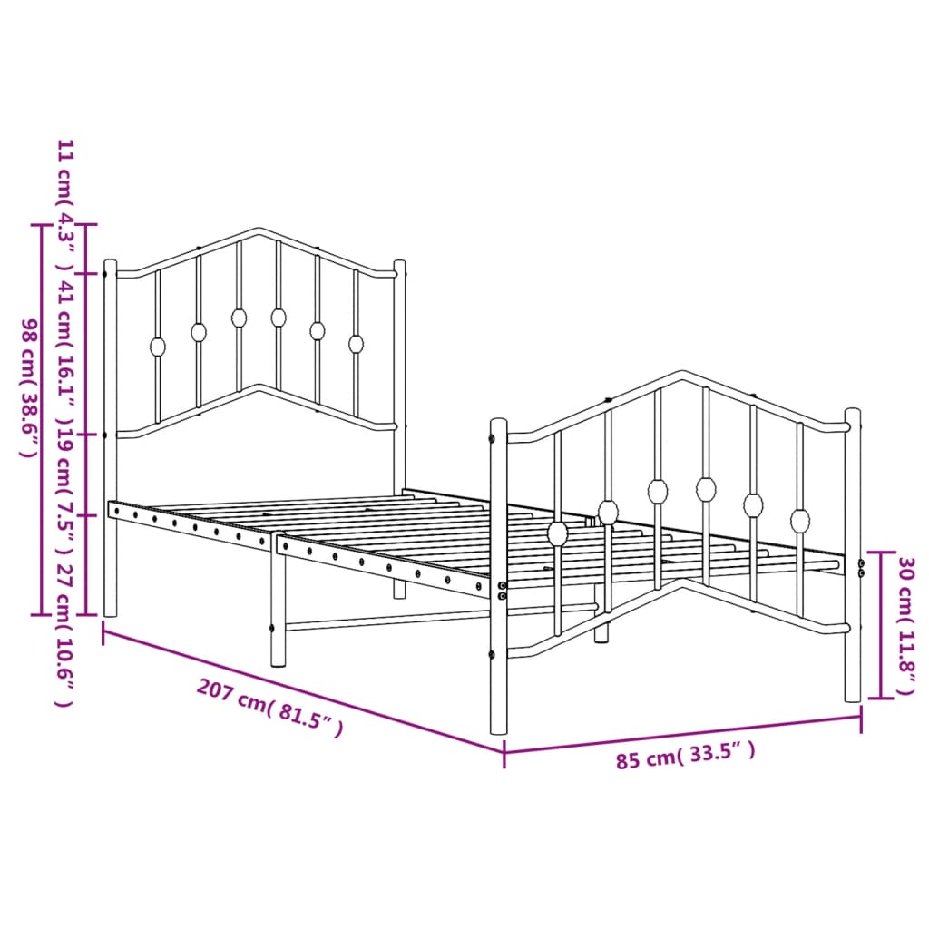 Bed Frame | White | Powder-Coated Steel | Single | Bed Frame