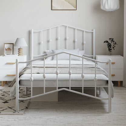 Metal Bed Frame without Mattress with Footboard White 100x190cm