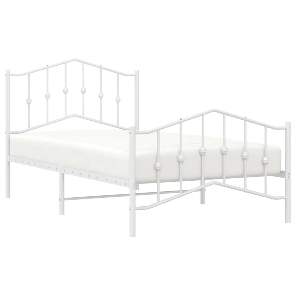 Metal Bed Frame without Mattress with Footboard White 100x190cm